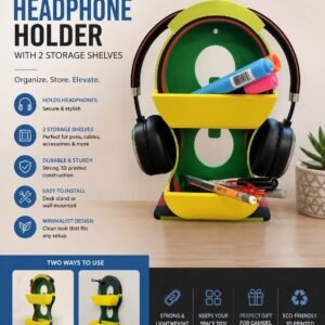 Minimalist 3d printed Headphone holder with 2 storage shelves for desk or wall mounting