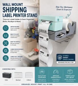 Wall Mount Shipping Label Printer Stand | Thermal Label Holder, Desk Organizer (Rollo, Munbyn)