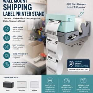 Wall Mount Shipping Label Printer Stand | Thermal Label Holder, Desk Organizer (Rollo, Munbyn)