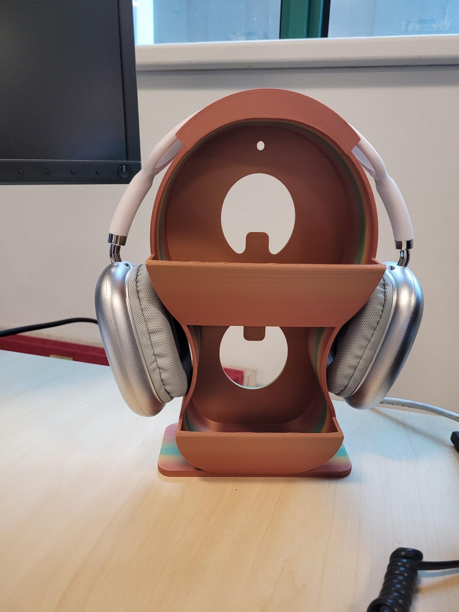 Top view of the metallic finish headphone holder