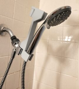 Shower head adjuster set to the upper position
