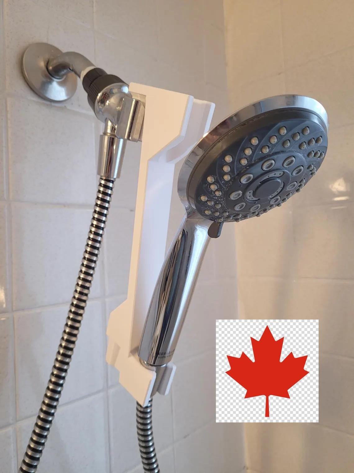 White 3D printed shower head height adjuster, 7 inch extension