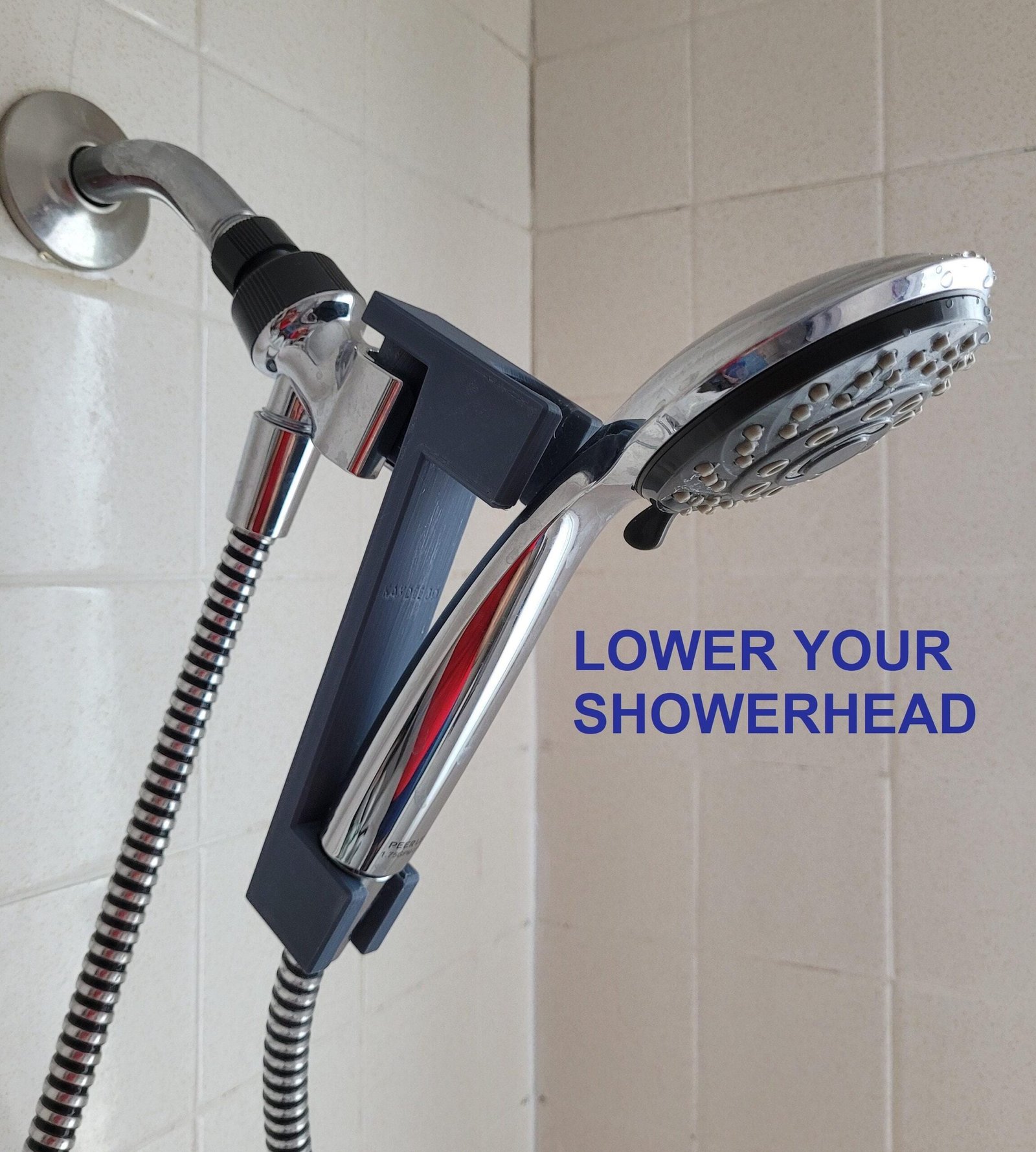 3D printed shower head lowering extension, made in Canada, 7 inch drop